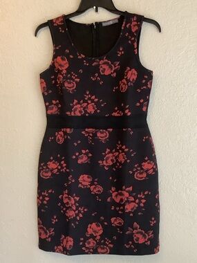Floral-Print Black Mini Dress with Red Roses